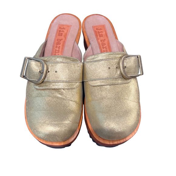 Jim Barnier Wooden Heel Clog Platform Sandals Green Distress Leather Size 11 New - Picture 4 of 9